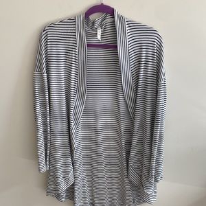 MTS Black White Striped Waffle Knit Cocoon Cardigan Size Small